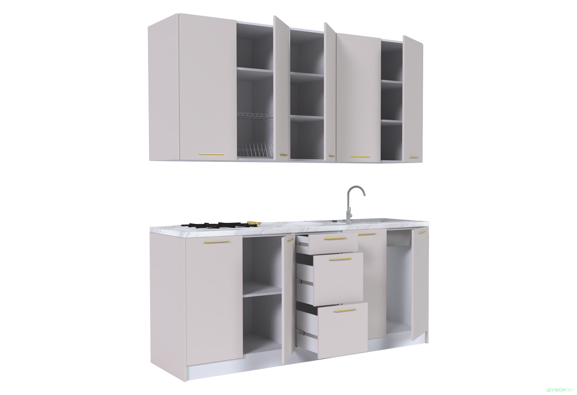 Кухня MiroMark Лео / Leo 200 см, білий / кашемір, ручки золото - Зображення 4 Зображення 4 - Кухня MiroMark Лео / Leo 200 см, білий / кашемір, ручки золото