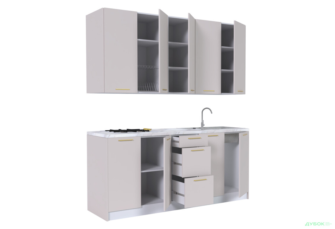 Кухня MiroMark Лео / Leo 200 см, білий / кашемір, ручки золото - Зображення 4 Зображення 4 - Кухня MiroMark Лео / Leo 200 см, білий / кашемір, ручки золото