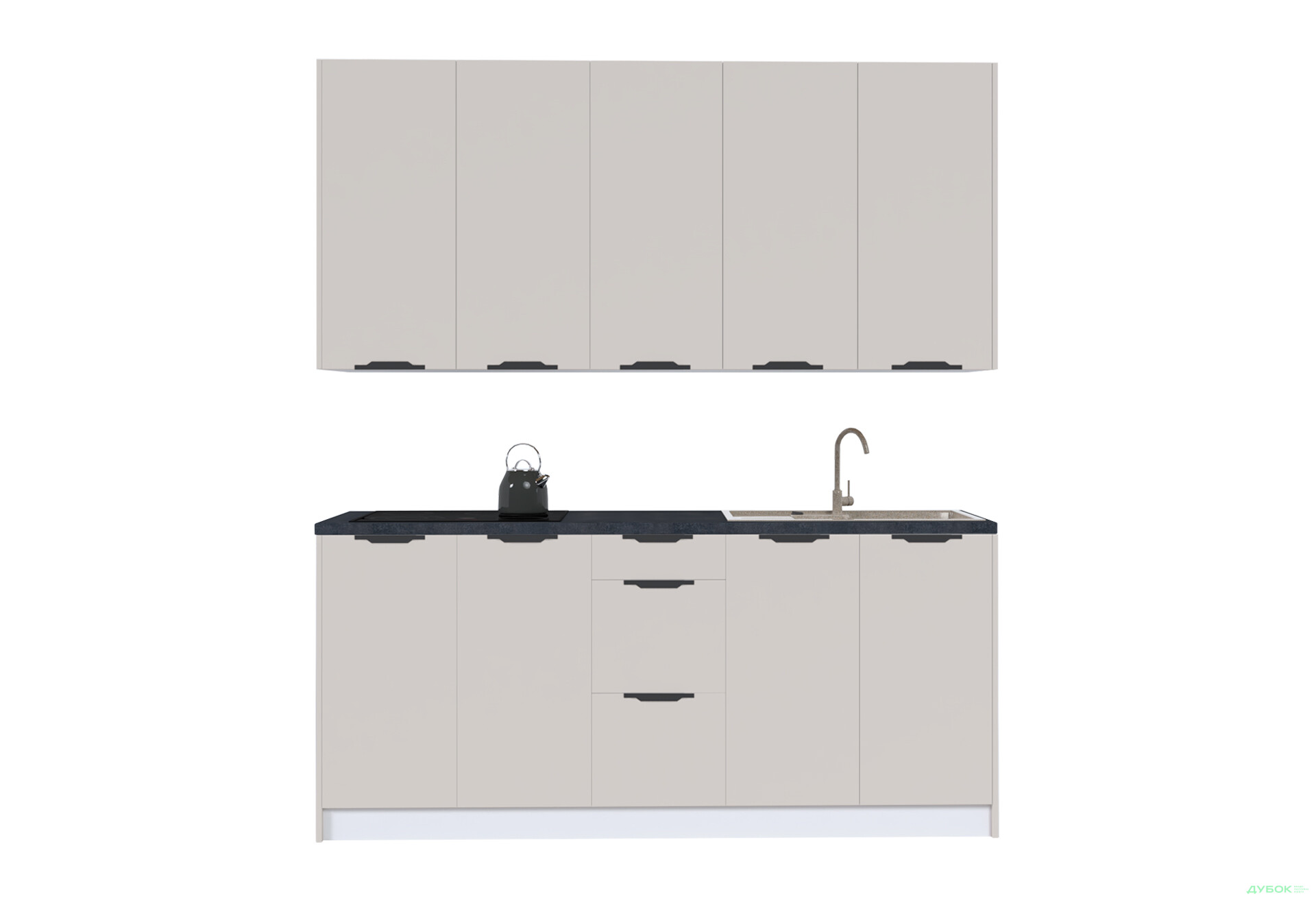 Кухня MiroMark Лео / Leo 200 см, білий / кашемір, ручки чорні - Зображення 3 Зображення 3 - Кухня MiroMark Лео / Leo 200 см, білий / кашемір, ручки чорні