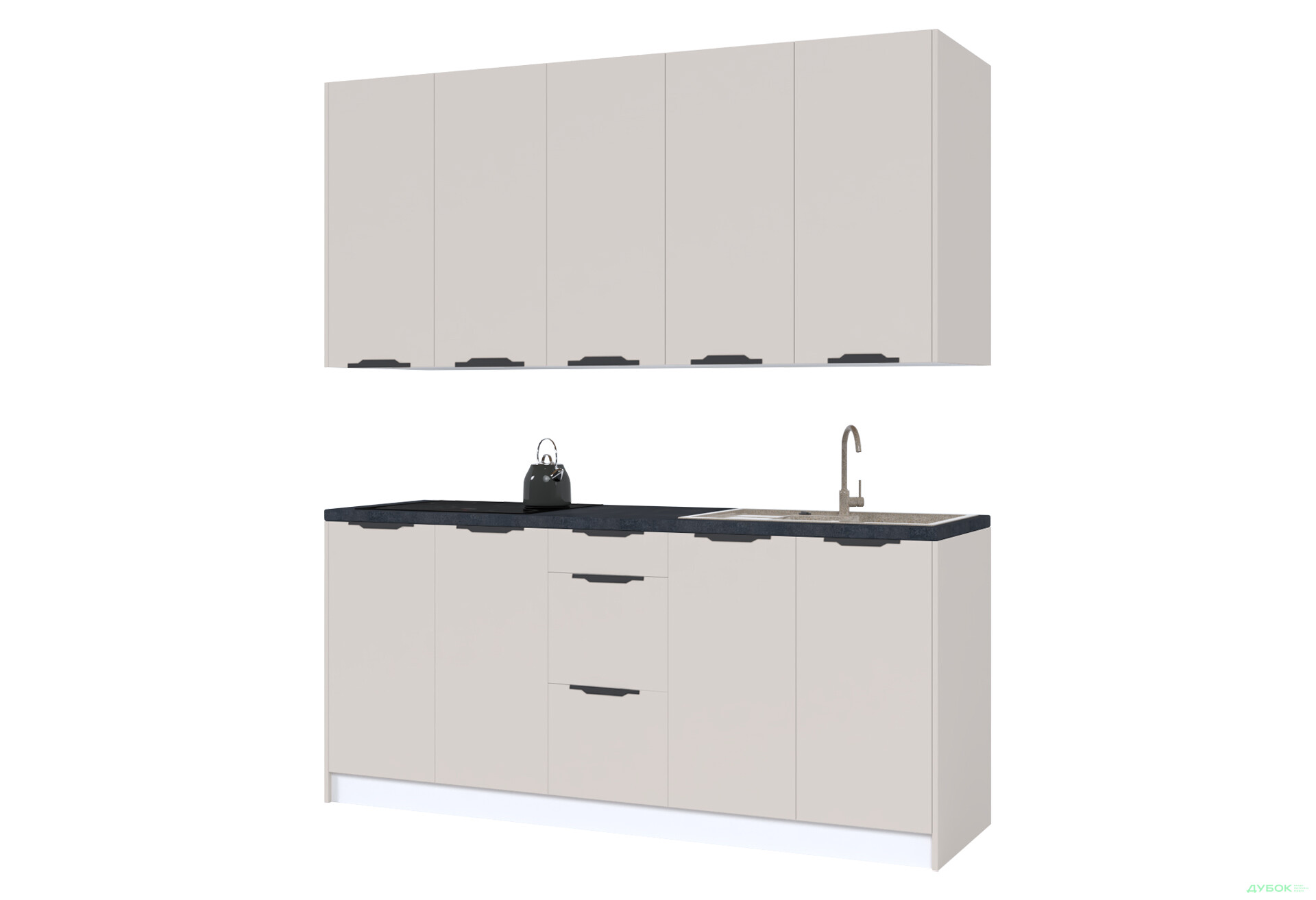 Кухня MiroMark Лео / Leo 200 см, білий / кашемір, ручки чорні - Зображення 2 Зображення 2 - Кухня MiroMark Лео / Leo 200 см, білий / кашемір, ручки чорні