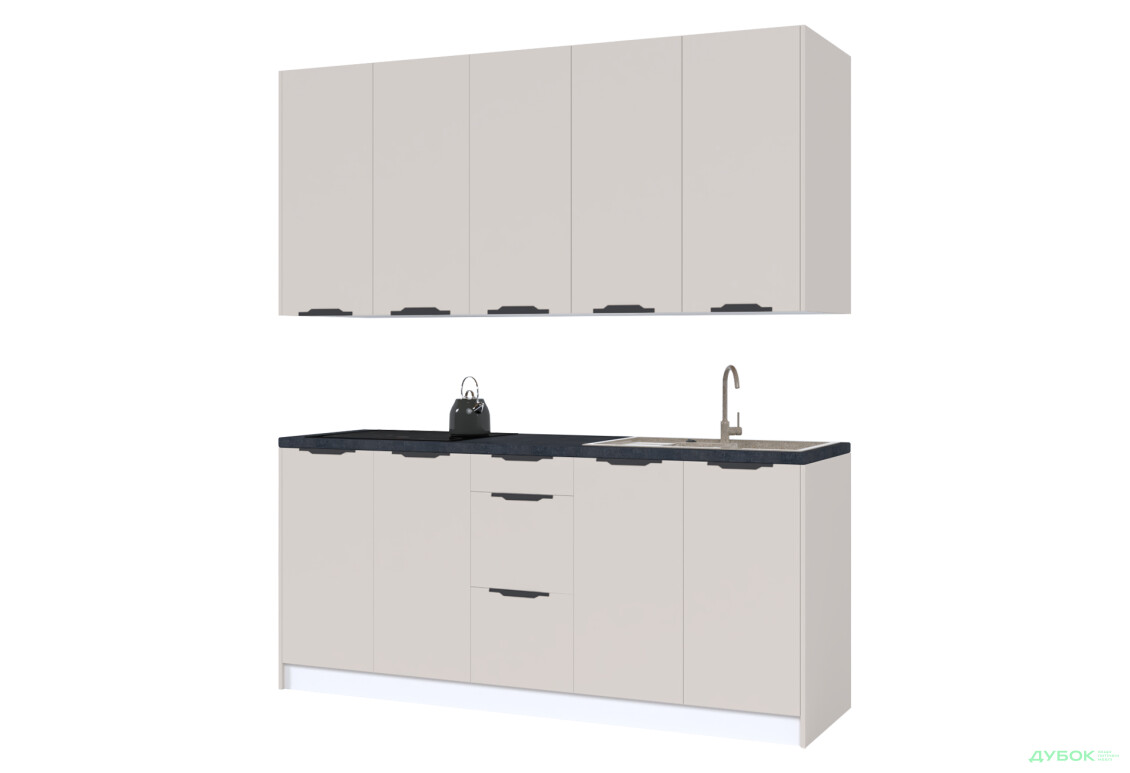 Кухня MiroMark Лео / Leo 200 см, білий / кашемір, ручки чорні - Зображення 2 Зображення 2 - Кухня MiroMark Лео / Leo 200 см, білий / кашемір, ручки чорні