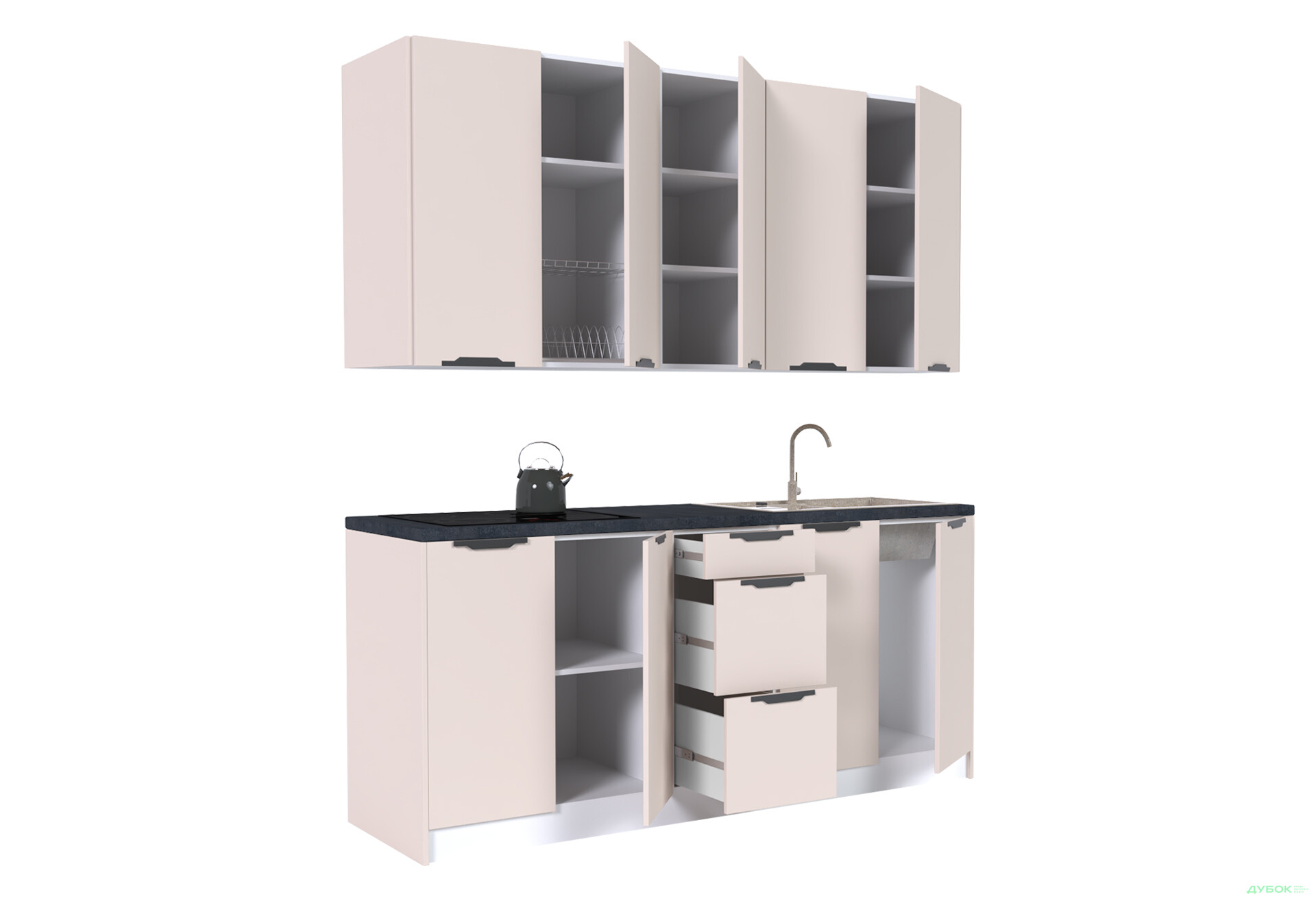 Кухня MiroMark Лео / Leo 200 см, білий / кашемір, ручки чорні - Зображення 4 Зображення 4 - Кухня MiroMark Лео / Leo 200 см, білий / кашемір, ручки чорні