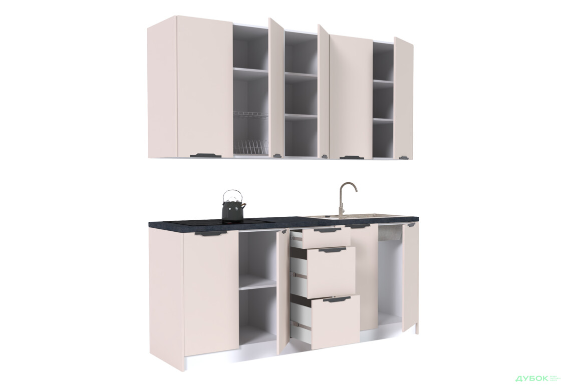 Кухня MiroMark Лео / Leo 200 см, білий / кашемір, ручки чорні - Зображення 4 Зображення 4 - Кухня MiroMark Лео / Leo 200 см, білий / кашемір, ручки чорні