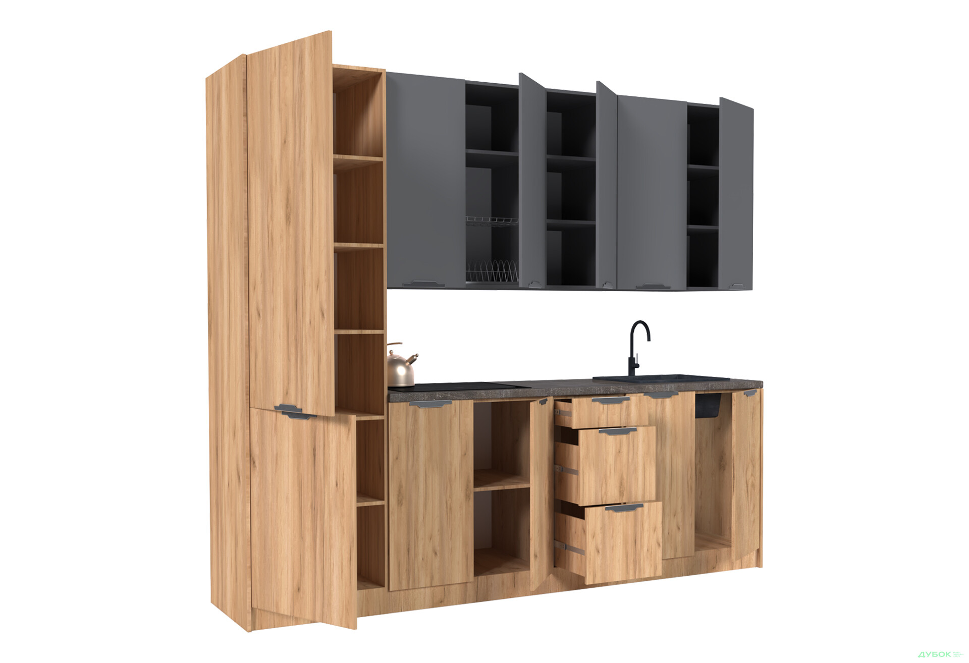 Кухня MiroMark Лео / Leo 260 см, графіт / дуб крафт - Зображення 4 Зображення 4 - Кухня MiroMark Лео / Leo 260 см, графіт / дуб крафт