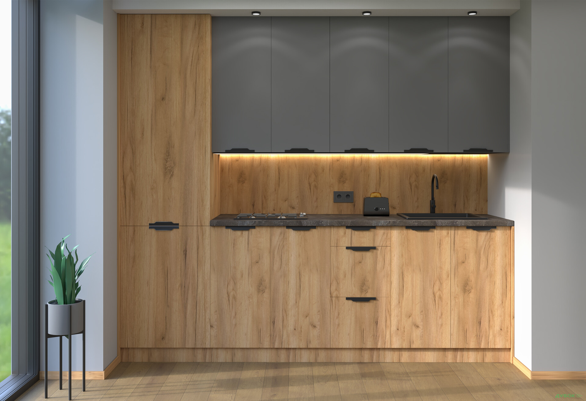 Кухня MiroMark Лео / Leo 260 см, графіт / дуб крафт - Зображення 1 Зображення 1 - Кухня MiroMark Лео / Leo 260 см, графіт / дуб крафт