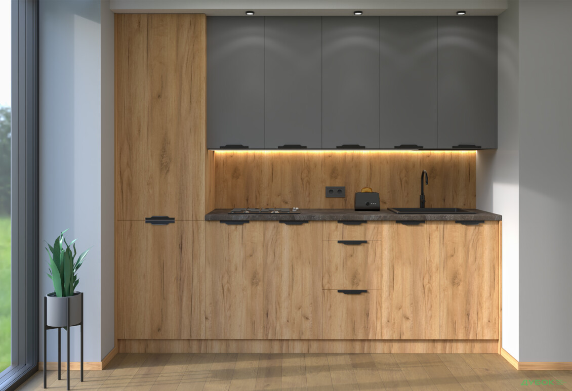 Кухня MiroMark Лео / Leo 260 см, графіт / дуб крафт - Зображення 1 Зображення 1 - Кухня MiroMark Лео / Leo 260 см, графіт / дуб крафт