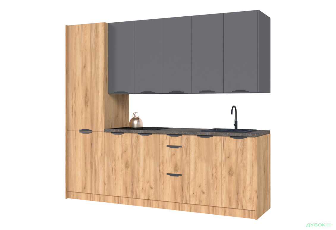 Кухня MiroMark Лео / Leo 260 см, графіт / дуб крафт - Зображення 2 Зображення 2 - Кухня MiroMark Лео / Leo 260 см, графіт / дуб крафт