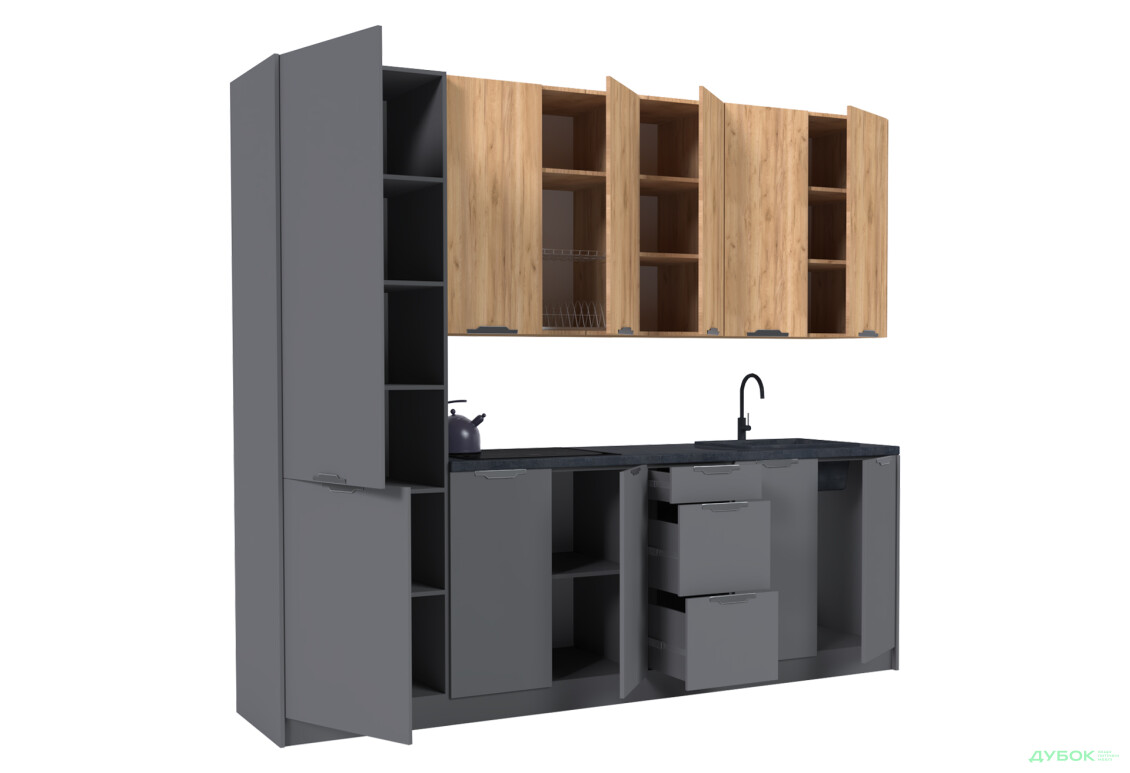 Кухня MiroMark Лео / Leo 260 см, дуб крафт / графіт - Зображення 4 Зображення 4 - Кухня MiroMark Лео / Leo 260 см, дуб крафт / графіт