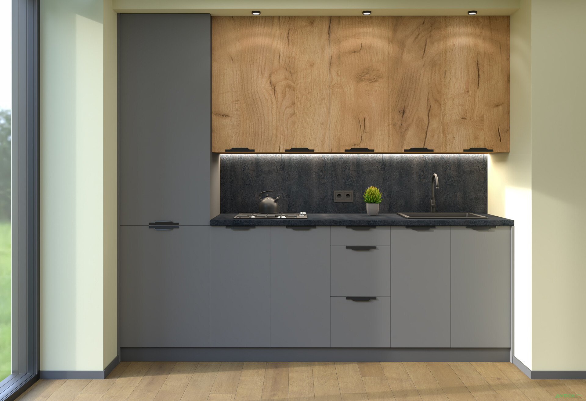 Кухня MiroMark Лео / Leo 260 см, дуб крафт / графіт - Зображення 1 Зображення 1 - Кухня MiroMark Лео / Leo 260 см, дуб крафт / графіт