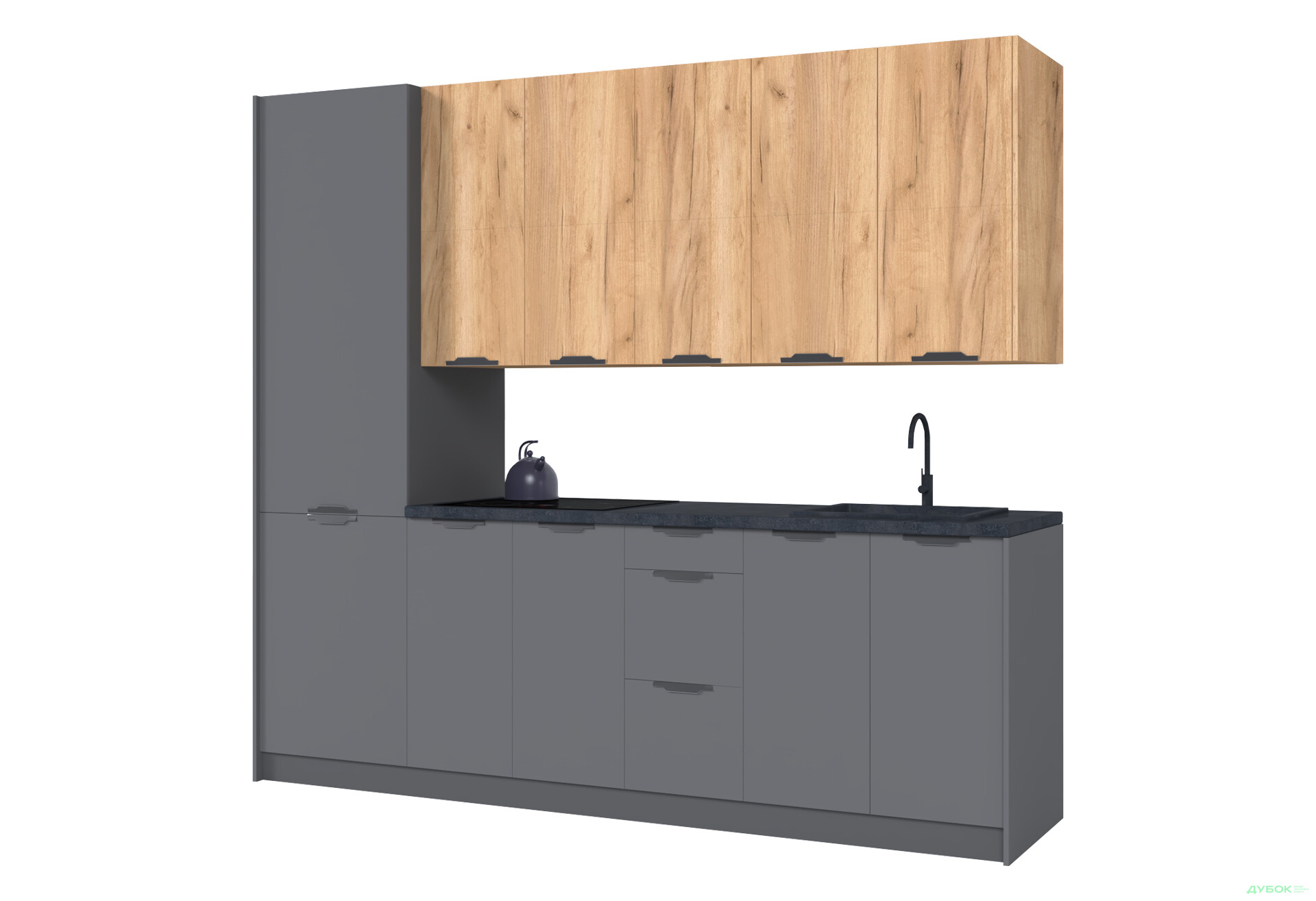 Кухня MiroMark Лео / Leo 260 см, дуб крафт / графіт - Зображення 2 Зображення 2 - Кухня MiroMark Лео / Leo 260 см, дуб крафт / графіт
