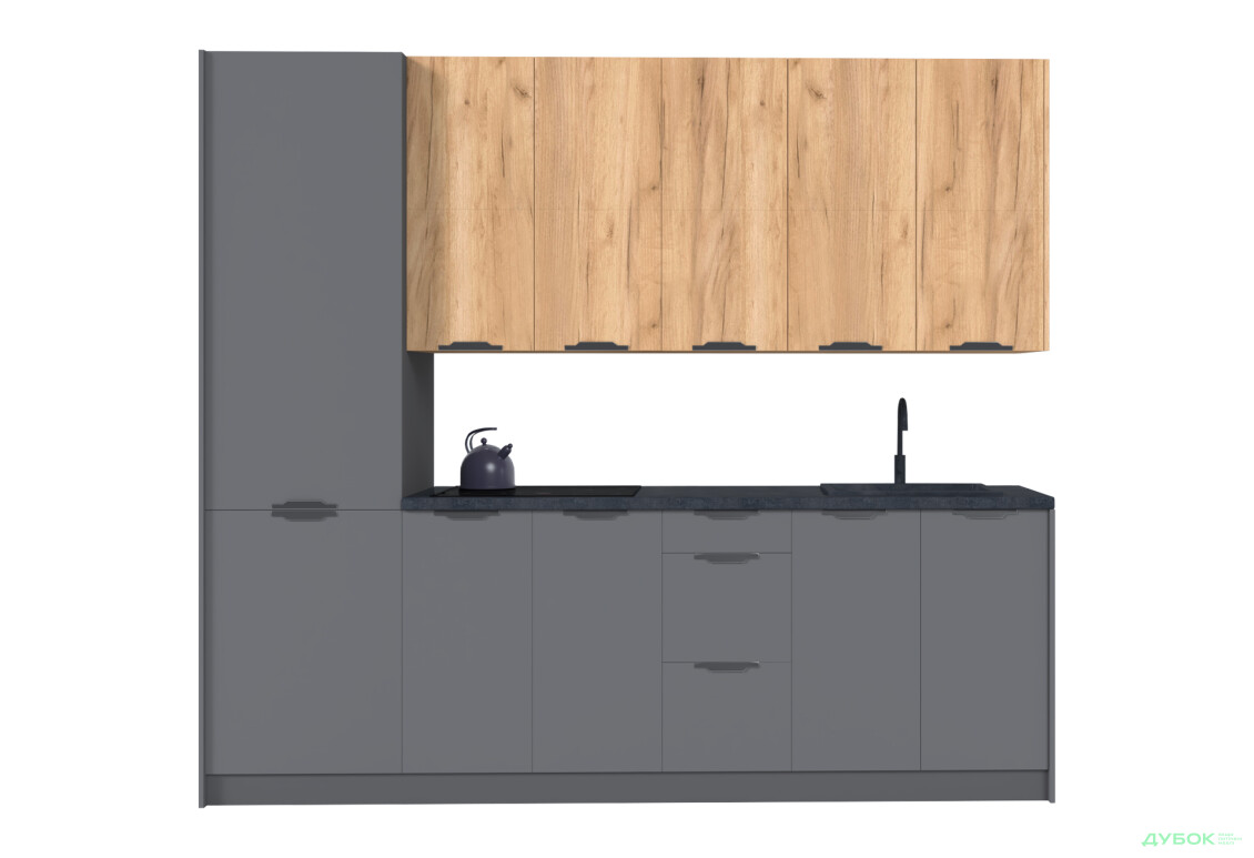 Кухня MiroMark Лео / Leo 260 см, дуб крафт / графіт - Зображення 3 Зображення 3 - Кухня MiroMark Лео / Leo 260 см, дуб крафт / графіт