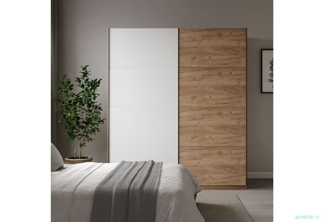 Зображення 2 - Шафа-купе MiroMark Асті 2-дверна 200х240 см фасади Дуб крафт/ Глянець Білий серія Н