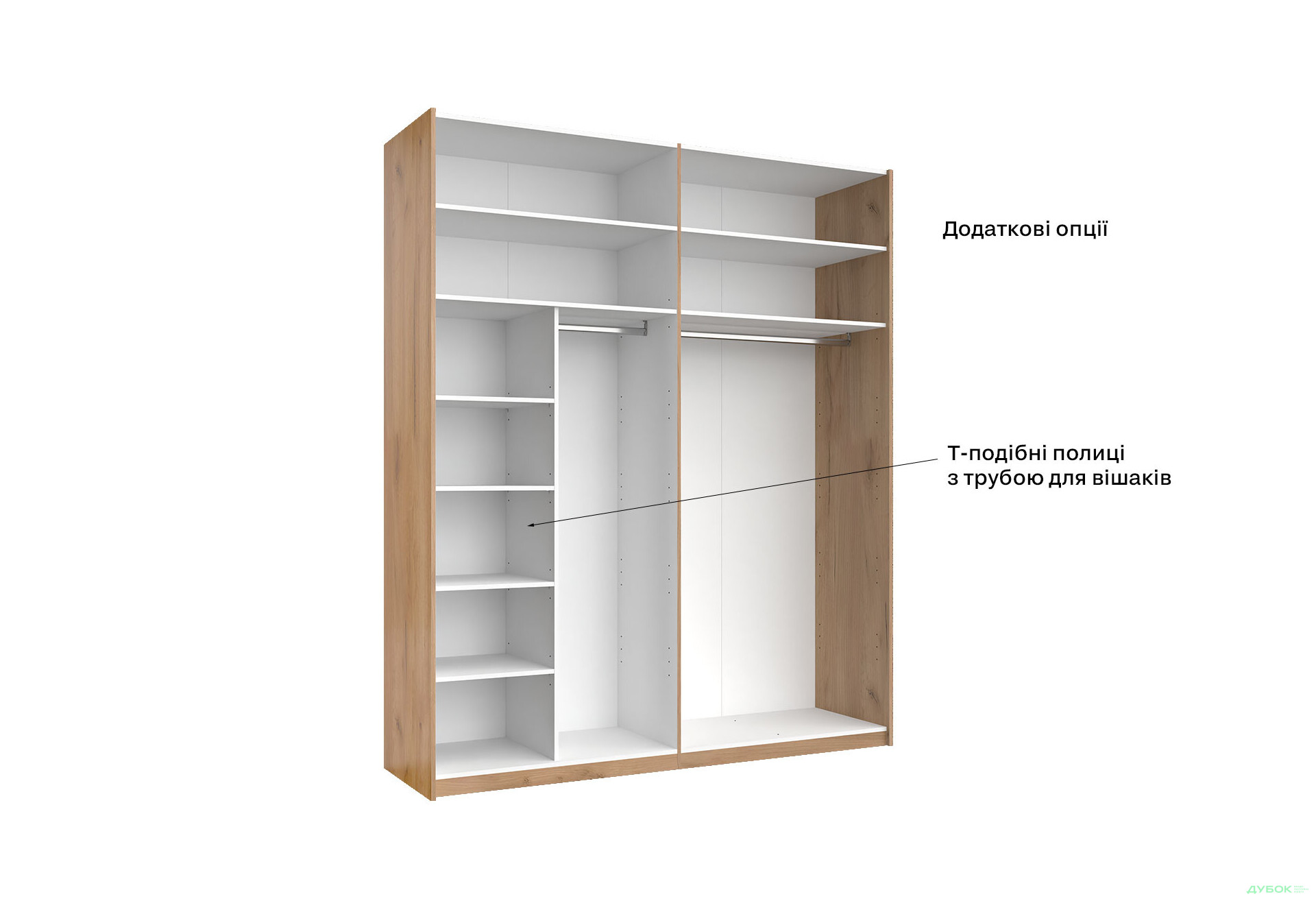 Шафа-купе MiroMark Асті 2-дверна 200х240 см фасади Дуб крафт/ Глянець Білий серія Н - Зображення 11 Зображення 11 - Шафа-купе MiroMark Асті 2-дверна 200х240 см фасади Дуб крафт/ Глянець Білий серія Н