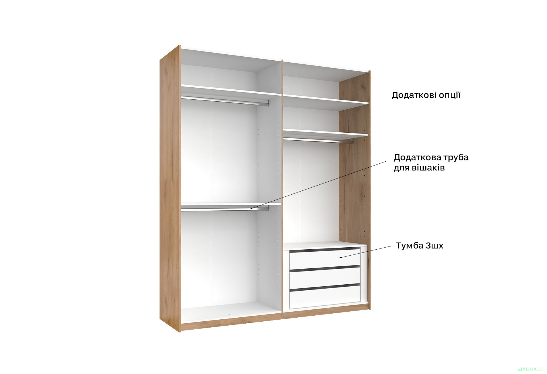 Шафа-купе MiroMark Асті 2-дверна 200х240 см фасади Дуб крафт/ Глянець Білий серія Н - Зображення 14 Зображення 14 - Шафа-купе MiroMark Асті 2-дверна 200х240 см фасади Дуб крафт/ Глянець Білий серія Н