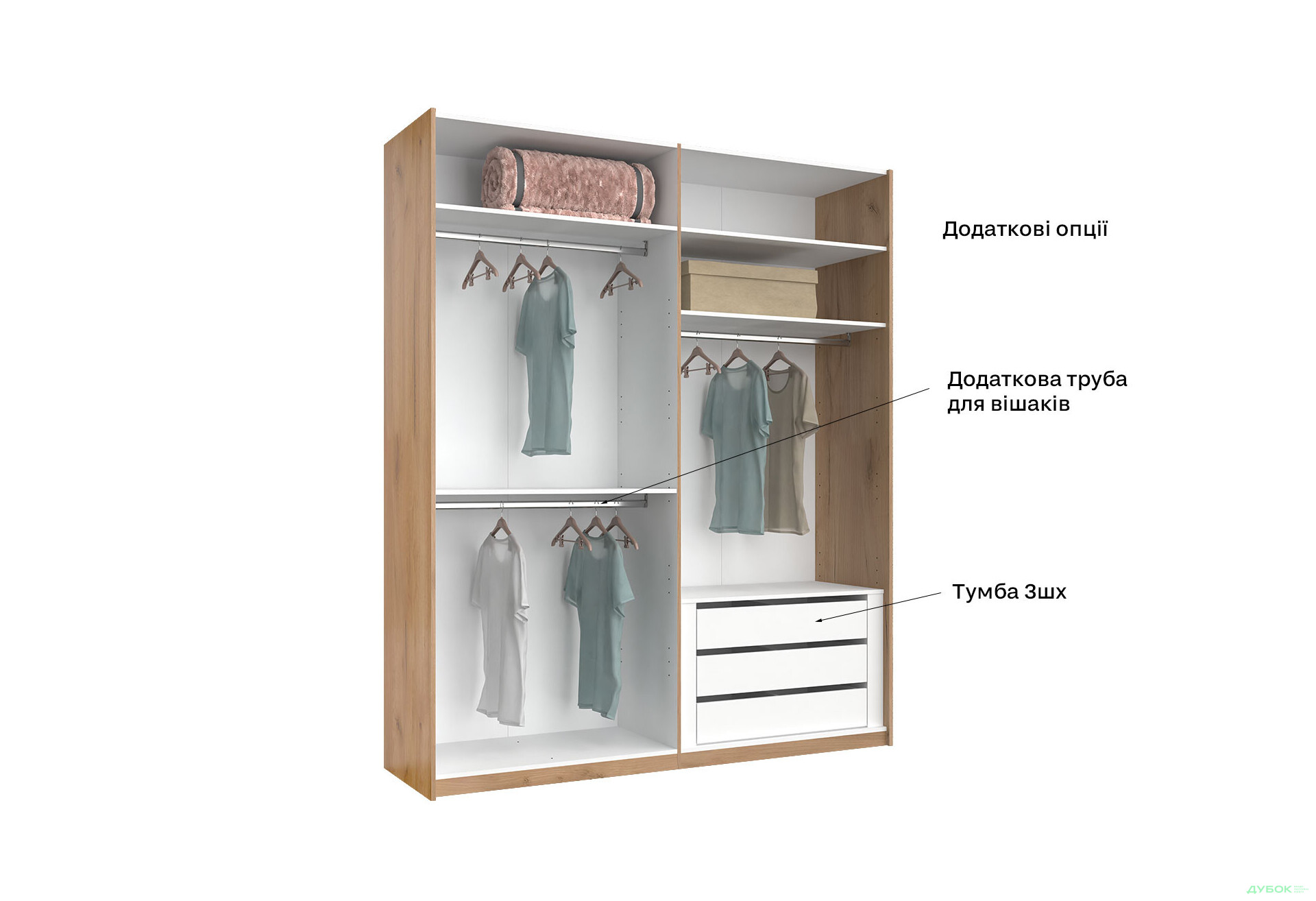 Шафа-купе MiroMark Асті 2-дверна 200х240 см фасади Дуб крафт/ Глянець Білий серія Н - Зображення 16 Зображення 16 - Шафа-купе MiroMark Асті 2-дверна 200х240 см фасади Дуб крафт/ Глянець Білий серія Н