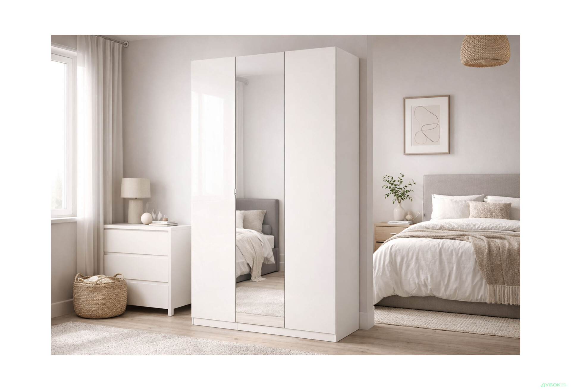 Зображення 2 - Шафа MiroMark Лілі / Lily 3-дверна із дзеркалом 134 см, глянець кашемір, серія Н