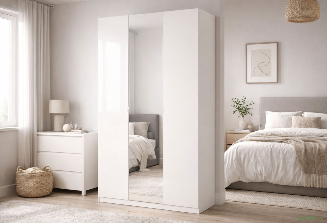 Зображення 2 - Шафа MiroMark Лілі / Lily 3-дверна із дзеркалом 134 см, глянець кашемір, серія Н