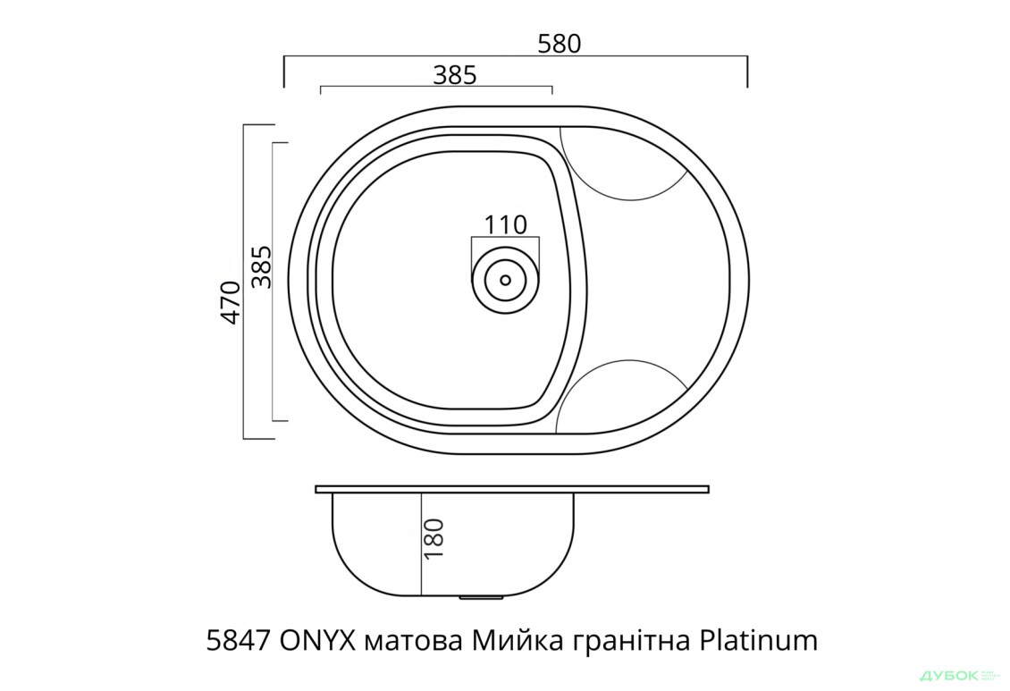 Зображення 15 - Гранітна мийка для кухні Platinum 5847 Onyx матова Platinum