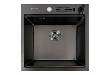 50*50 Мийка PVD чорна Valeso Handmade з підставкою для ножів (сифон круглий, 3,0/0,8) Platinum