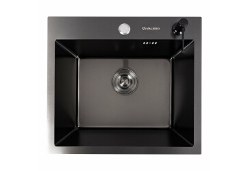 Кухонна мийка 50*45 PVD чорна VALESO Handmade (сифон круглий, 3,0/0,8) Platinum