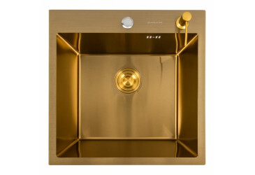 Кухонна мийка 50*50 PVD Gold Valeso Handmade (сифон круглий, 3,0/0,8) Platinum