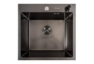 Кухонна мийка 50*50 PVD чорна DECOR Valeso Handmade (сифон круглий, 3,0/0,8) Платинум