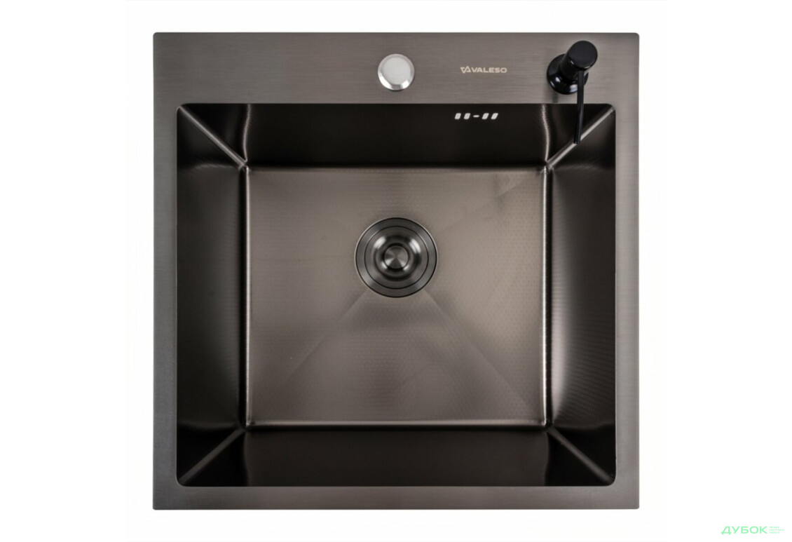 Зображення 3 - Кухонна мийка 50*50 PVD чорна DECOR Valeso Handmade (сифон круглий, 3,0/0,8) Platinum