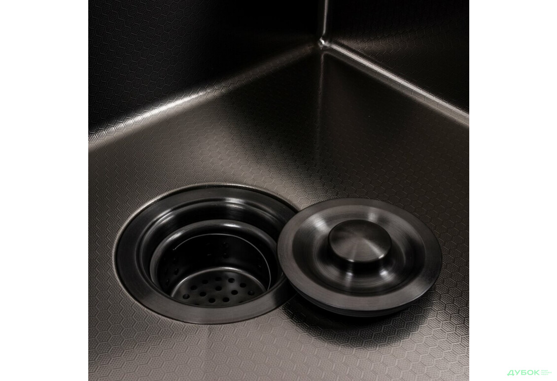 Зображення 4 - Кухонна мийка 50*50 PVD чорна DECOR Valeso Handmade (сифон круглий, 3,0/0,8) Platinum