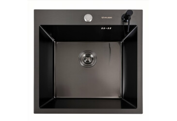 Кухонна мийка 50*50 PVD чорна Valeso Handmade (сифон круглий, 3,0/0,8) Platinum