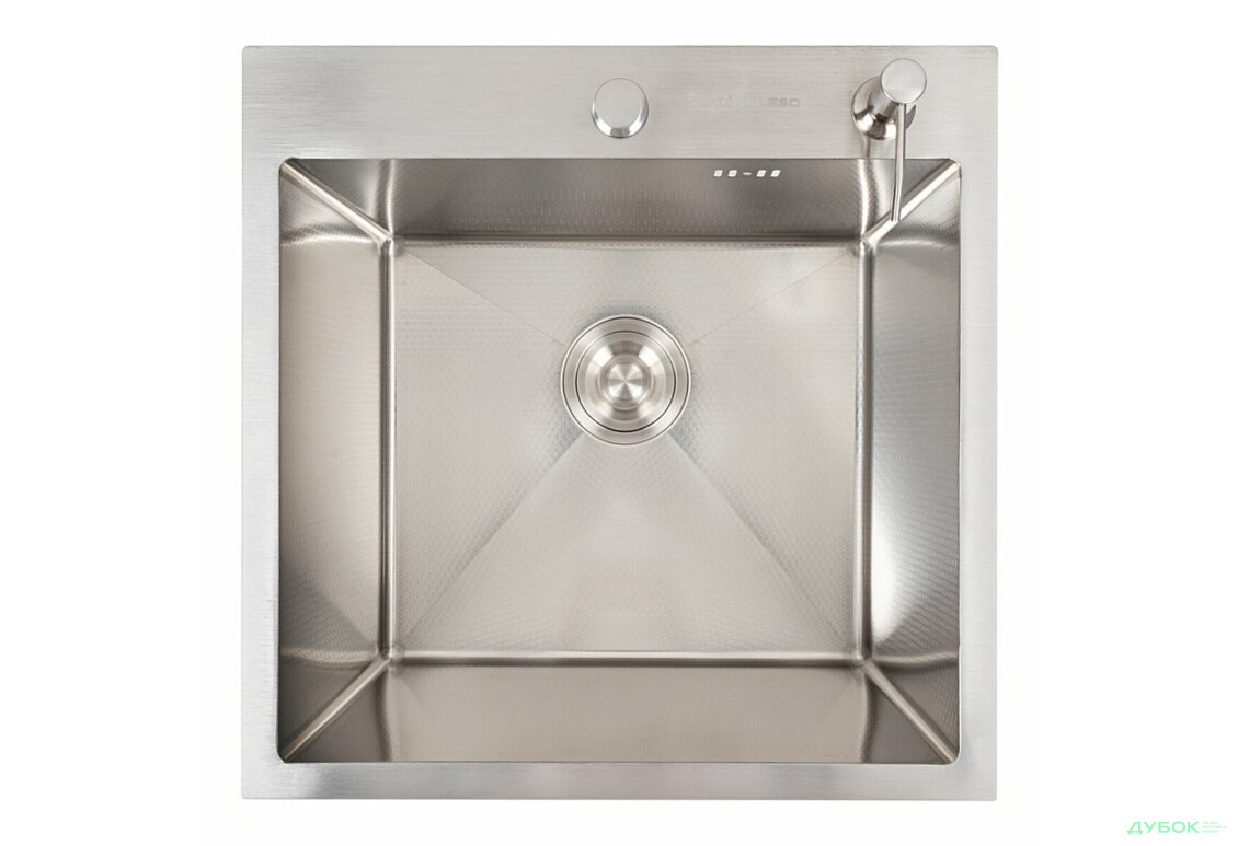 Зображення 2 - Кухонна мийка 50*50 нержавійка DECOR Valeso Handmade (сифон круглий, 3,0/0,8) Platinum
