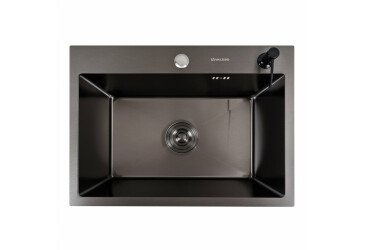 Кухонна мийка 58*43 PVD чорна Valeso Handmade (сифон круглий, 3,0/0,8) Платинум