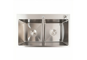 Кухонна мийка нержавійка CM 78*48 VALESO Handmade на дві чаші (круглий сифон, 3.0/0.8) Platinum