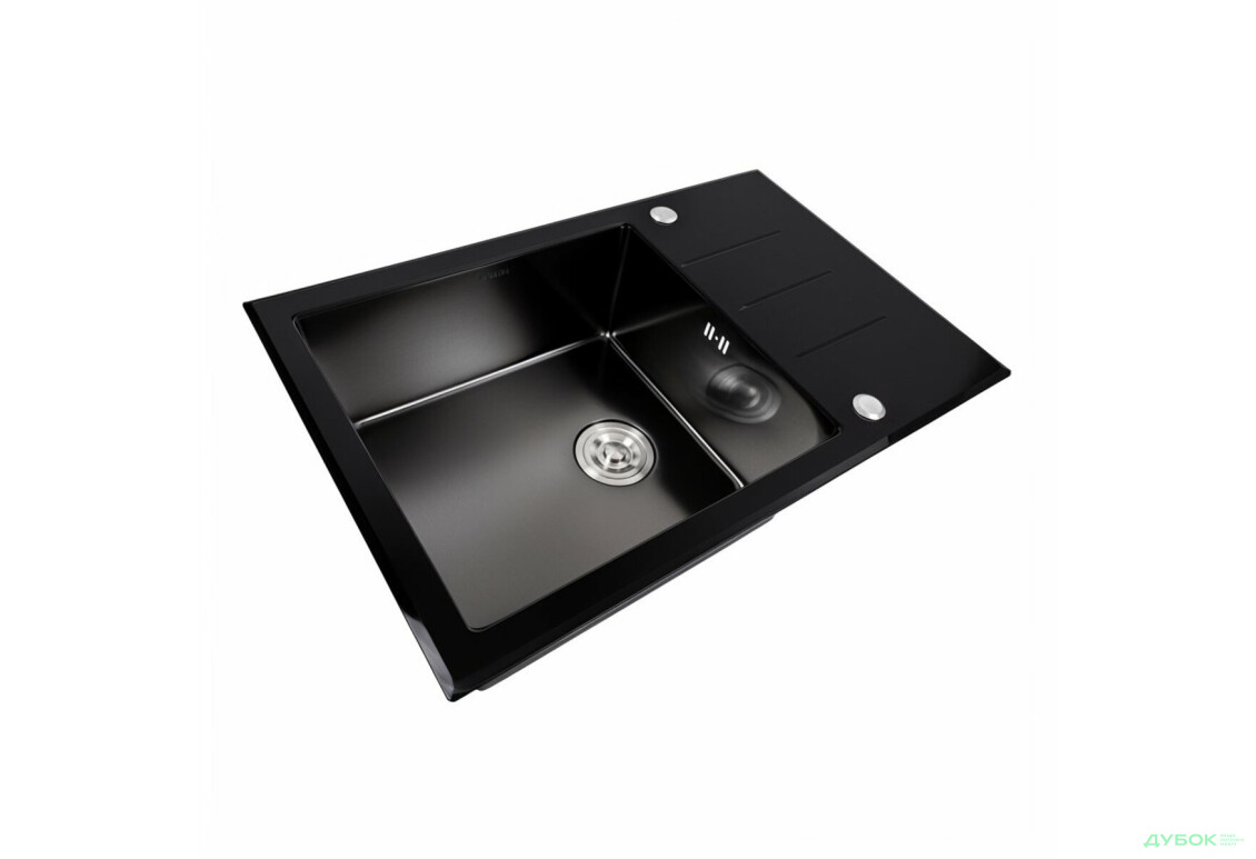 Зображення 4 - Кухонна мийка скляна CM 78*50 PVD VALESO Handmade чорна Platinum