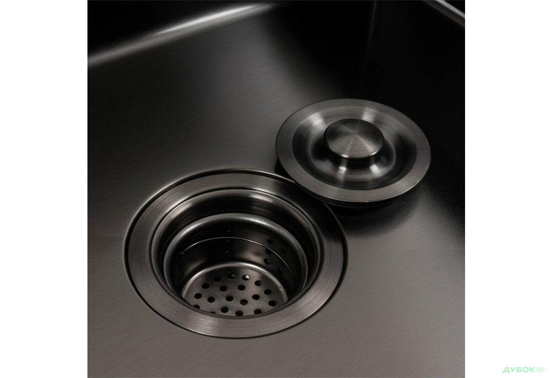 Зображення 3 - Кухонна мийка чорна 60*50 PVD VALESO Handmade (сифон круглий, 3,0/0,8) Platinum