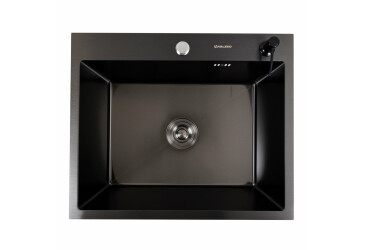 Кухонна мийка чорна 60*50 PVD VALESO Handmade (сифон круглий, 3,0/0,8) Platinum