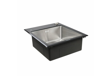 Кухонна скляна мийка Germece Handmade Black Glass (600х510х200) Platinum