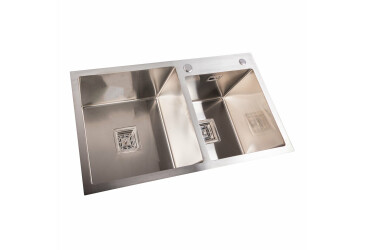 Кухонна мийка Platinum Handmade HDB 780х430х230 на дві чаші (квадратний сифон,3.0/1.0) Platinum