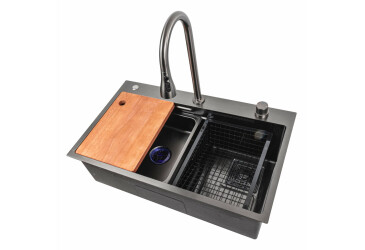 Кухонна мийка 75*45A PVD чорна Platinum Handmade "ВОДОСПАД" Platinum