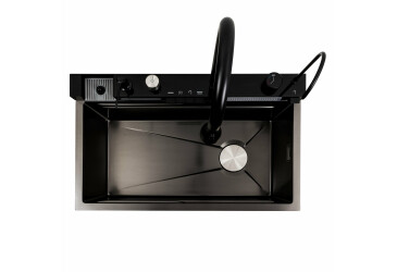 Кухонна мийка 75*45М PVD чорна Platinum Handmade "Водоспад" Platinum