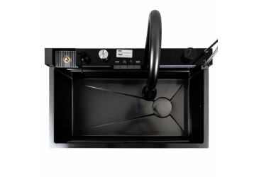 Кухонна мийка CM 75*46C PVD чорна Platinum Handmade "ВОДОСПАД" (Декор) Platinum