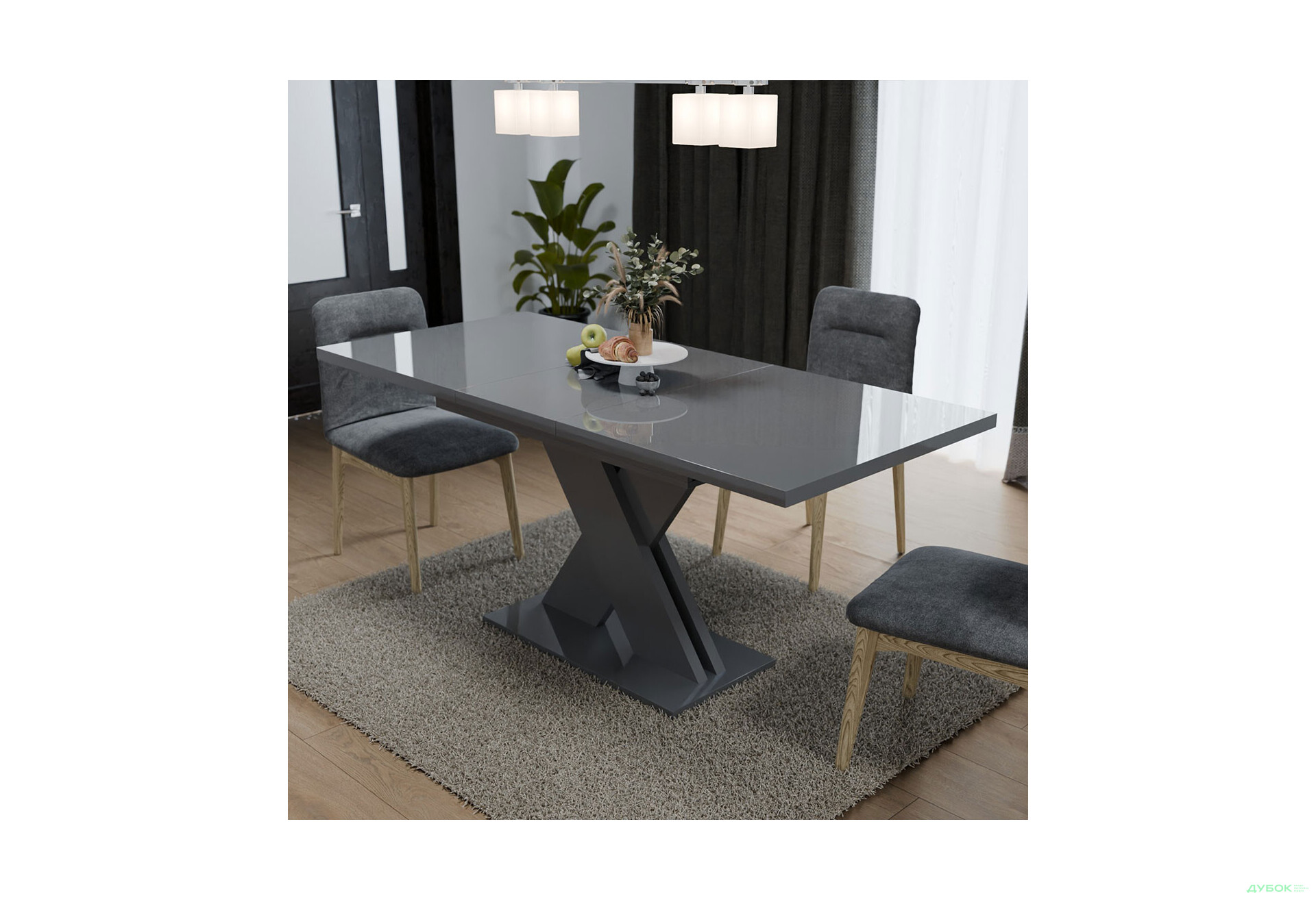 Стіл Неман Ламар розсувний 140/180х80, сірий глянець - Зображення 3 Зображення 3 - Стіл Неман Ламар розсувний 140/180х80, сірий глянець