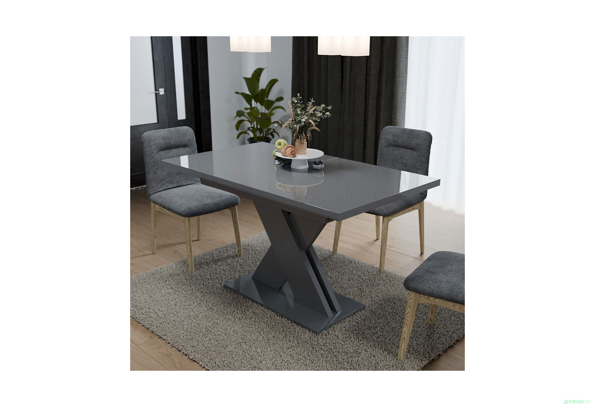 Стіл Неман Ламар розсувний 140/180х80, сірий глянець - Зображення 2 Зображення 2 - Стіл Неман Ламар розсувний 140/180х80, сірий глянець