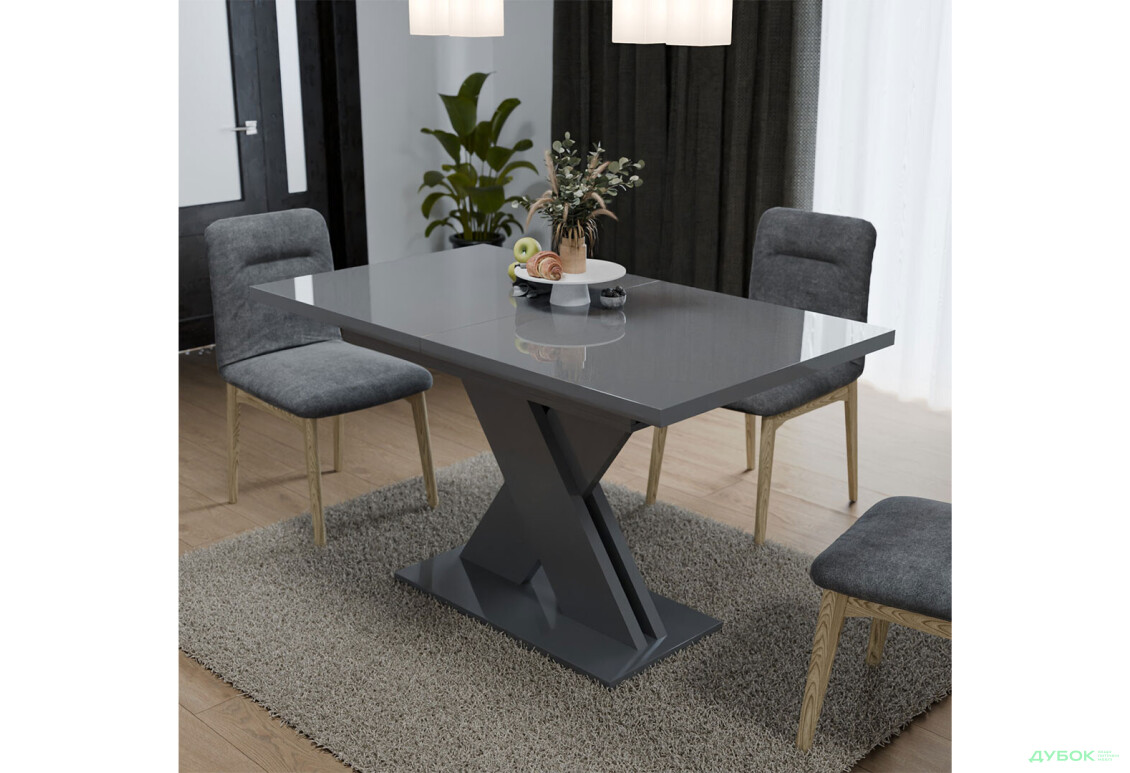 Стіл Неман Ламар розсувний 140/180х80, сірий глянець - Зображення 2 Зображення 2 - Стіл Неман Ламар розсувний 140/180х80, сірий глянець