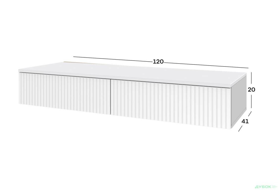 Тумба под ТВ Киевский стандарт навесная ТН-01 с 2 ящиками 120 см, нимфея альба / белый глянец - Изображение 3 Изображение 3 - Тумба под ТВ Киевский стандарт навесная ТН-01 с 2 ящиками 120 см, нимфея альба / белый глянец