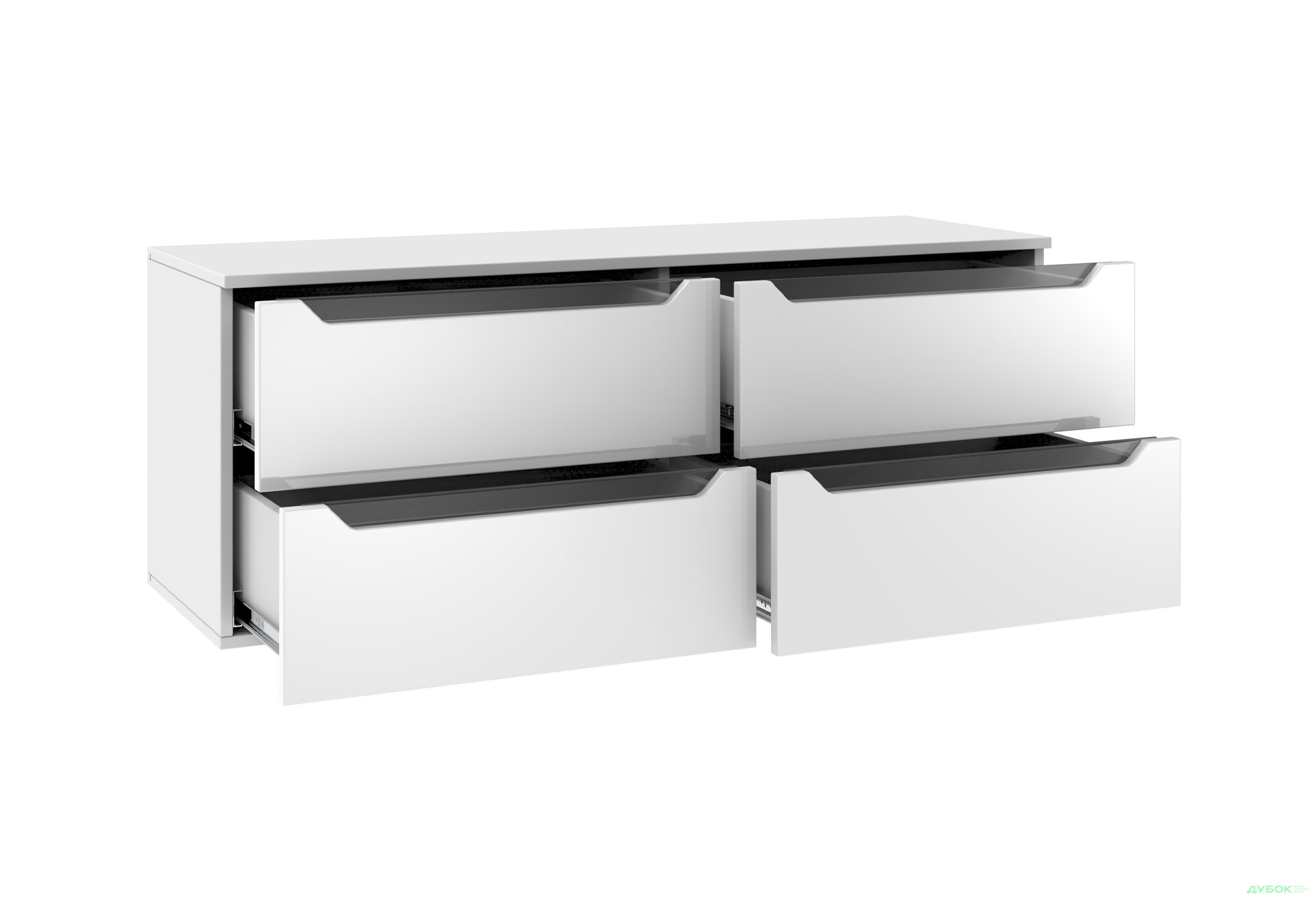 Тумба під ТВ Київський стандарт навісна ТН-03 з 4 шухлядами та склом 120 см, німфея альба / білий глянець - Зображення 3 Зображення 3 - Тумба під ТВ Київський стандарт навісна ТН-03 з 4 шухлядами та склом 120 см, німфея альба / білий глянець
