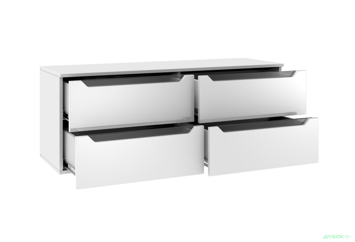 Тумба під ТВ Київський стандарт навісна ТН-03 з 4 шухлядами та склом 120 см, німфея альба / білий глянець - Зображення 3 Зображення 3 - Тумба під ТВ Київський стандарт навісна ТН-03 з 4 шухлядами та склом 120 см, німфея альба / білий глянець