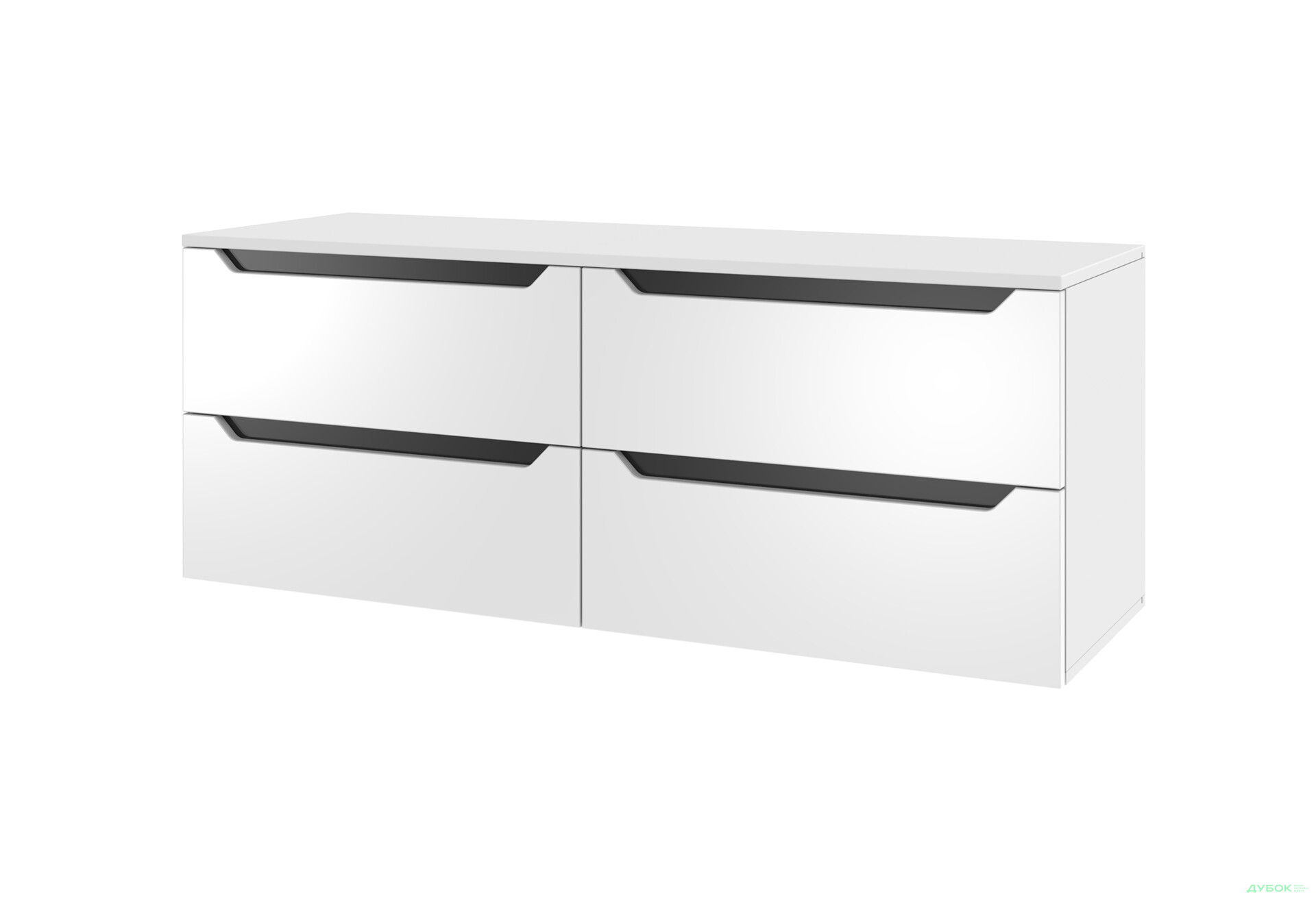 Тумба під ТВ Київський стандарт навісна ТН-03 з 4 шухлядами та склом 120 см, німфея альба / білий глянець - Зображення 1 Зображення 1 - Тумба під ТВ Київський стандарт навісна ТН-03 з 4 шухлядами та склом 120 см, німфея альба / білий глянець