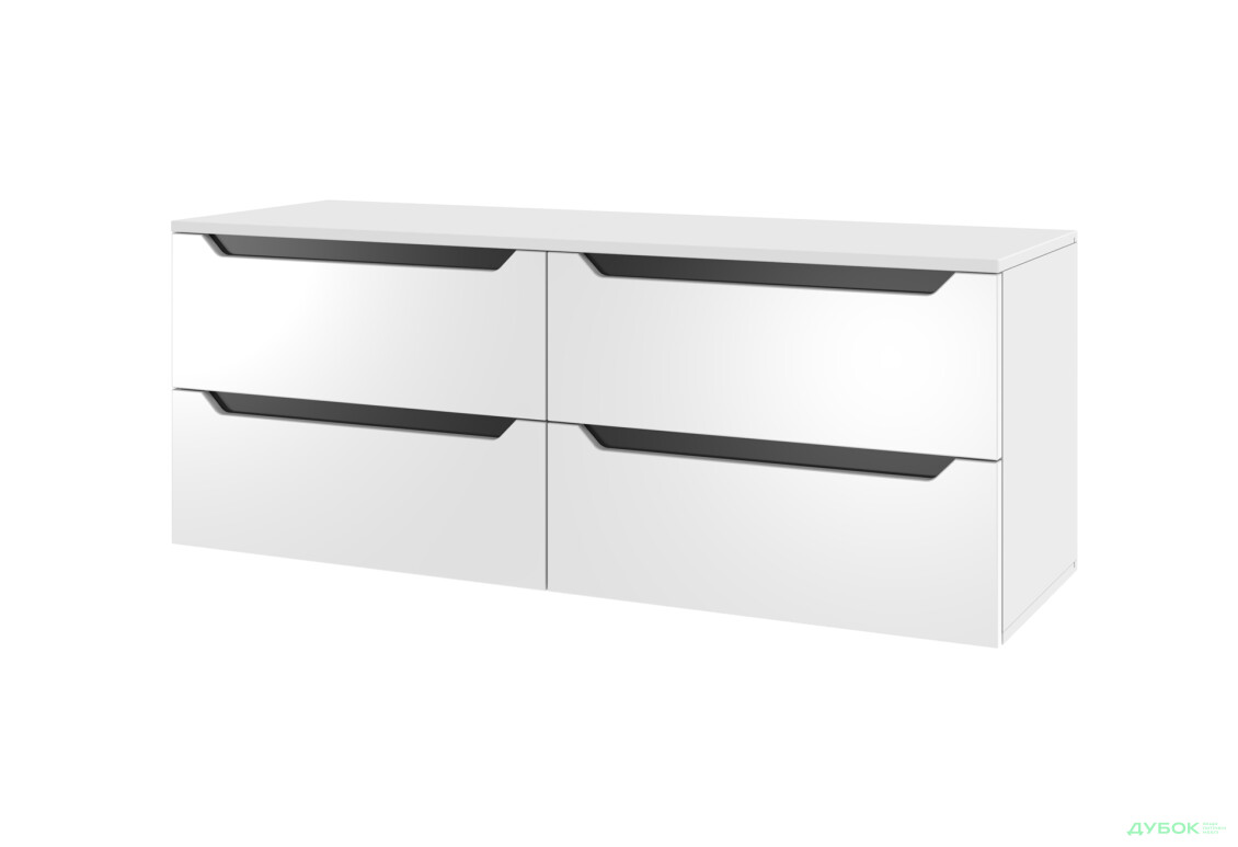 Тумба під ТВ Київський стандарт навісна ТН-03 з 4 шухлядами та склом 120 см, німфея альба / білий глянець - Зображення 1 Зображення 1 - Тумба під ТВ Київський стандарт навісна ТН-03 з 4 шухлядами та склом 120 см, німфея альба / білий глянець