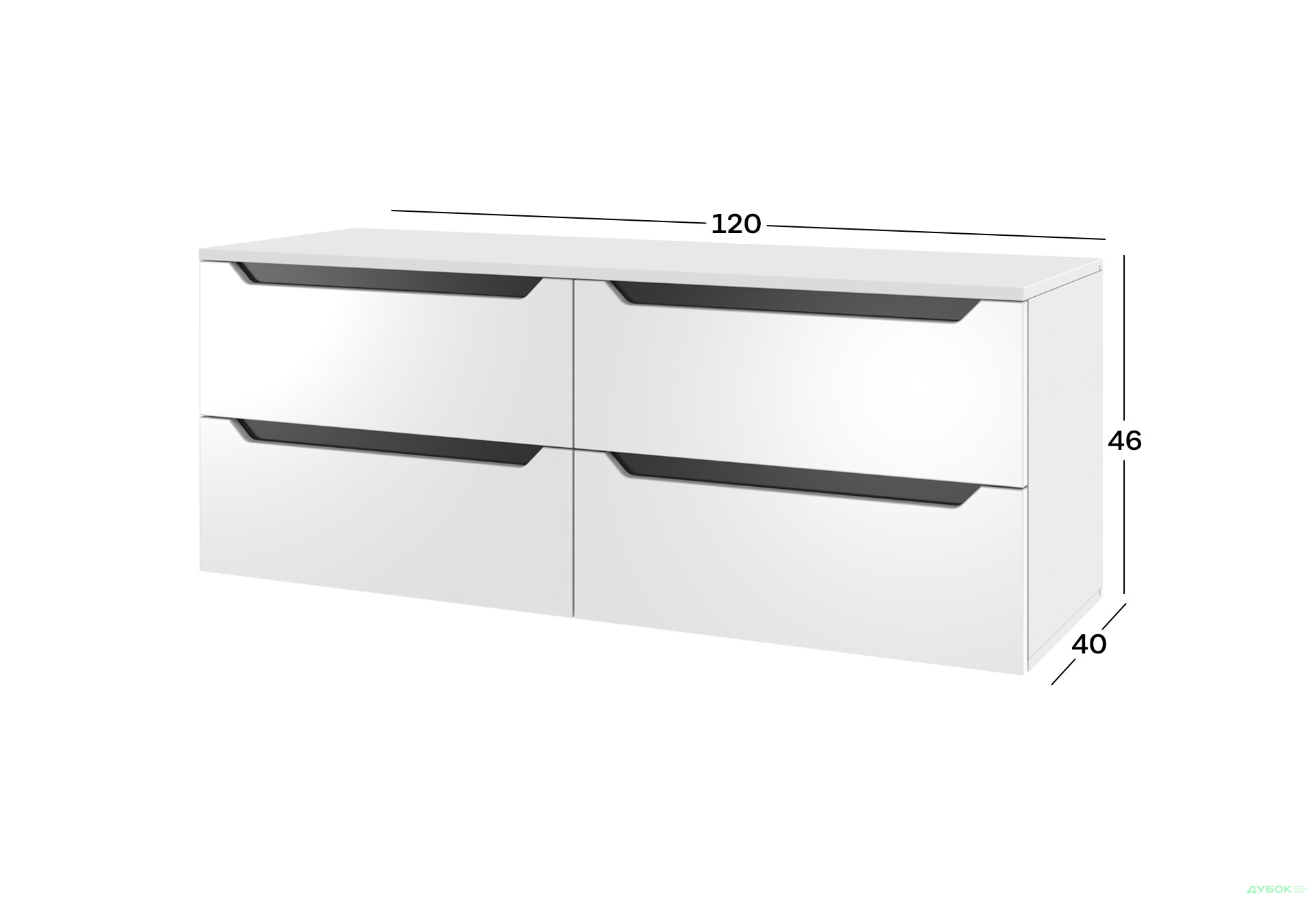 Тумба під ТВ Київський стандарт навісна ТН-03 з 4 шухлядами та склом 120 см, німфея альба / білий глянець - Зображення 4 Зображення 4 - Тумба під ТВ Київський стандарт навісна ТН-03 з 4 шухлядами та склом 120 см, німфея альба / білий глянець