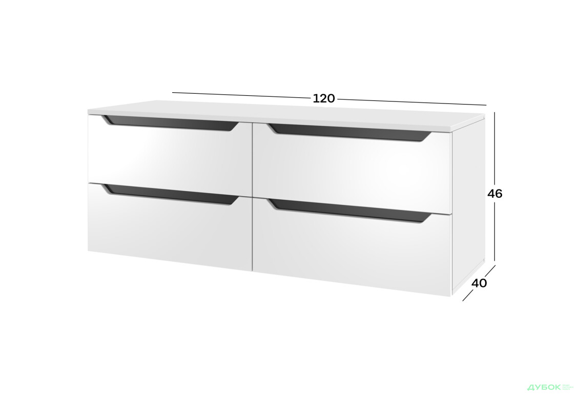 Тумба під ТВ Київський стандарт навісна ТН-03 з 4 шухлядами та склом 120 см, німфея альба / білий глянець - Зображення 4 Зображення 4 - Тумба під ТВ Київський стандарт навісна ТН-03 з 4 шухлядами та склом 120 см, німфея альба / білий глянець